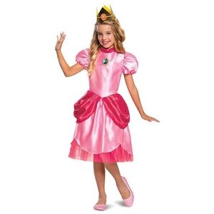 Kids' Super Mario Princess Peach Halloween Costume Dress with Headpiece 4-6X